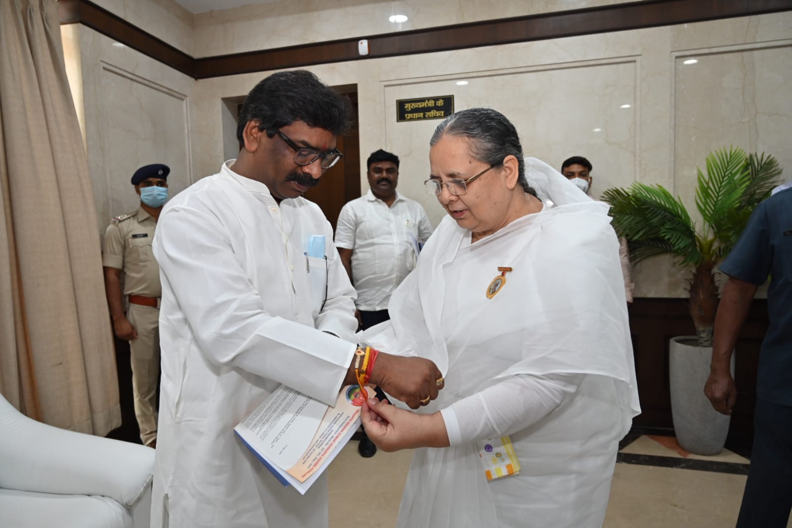BK Nirmala tying rakhi to  Hemant Soren, Honourable Chief Minister, Jharkhand